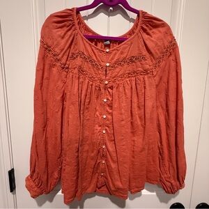 Old Navy Terracotta Lace Button-Up Boho Blouse